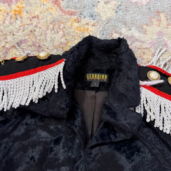 Vintage 90s black crushed velvet embellished jacket - Picture 3 of 6